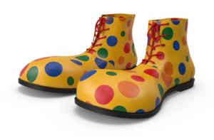 A pair of oversized yellow clown shoes