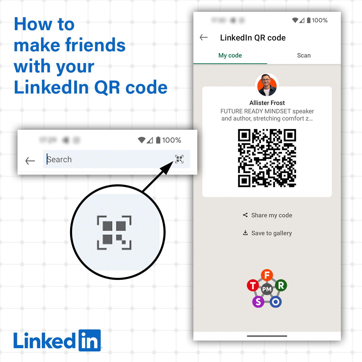 The QR code symbol in the LinkedIn search bar