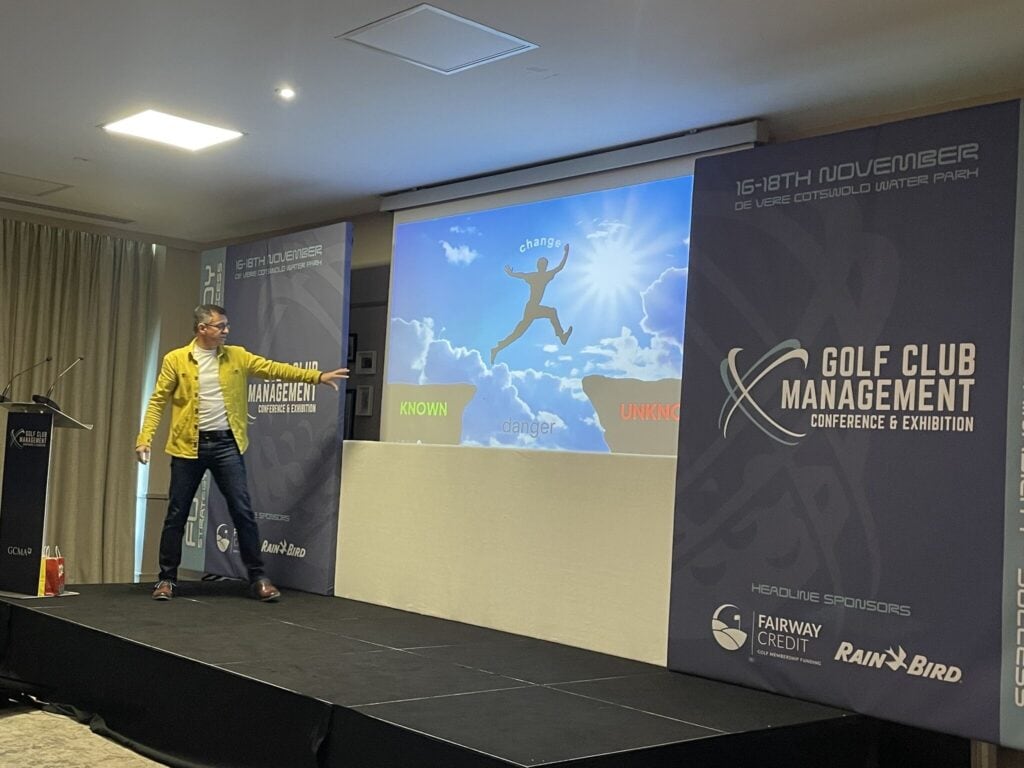 Allister Frost presenting at Golf Club Management Conference, Client Testimonials.
